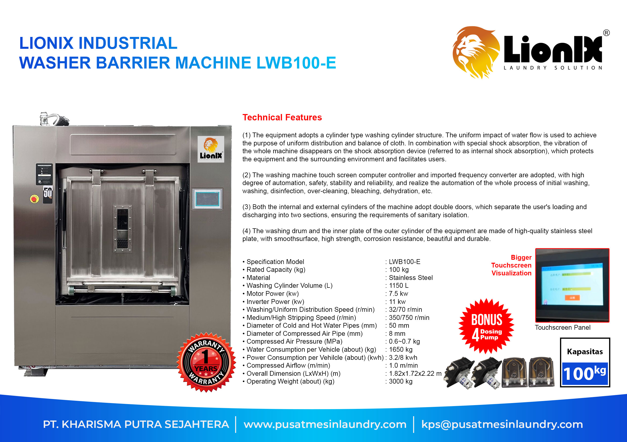 Lionix Industrial Washer Barrier LWB30-E 30kg - Gambar 2